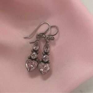 Beautiful Sterling Silver Pink Crystal Drop Heart Earrings